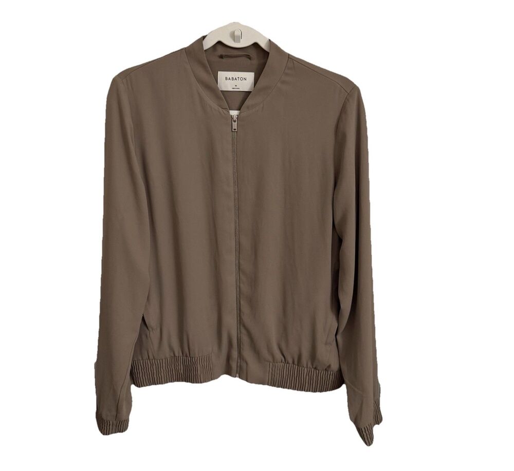 Aritzia Babaton Jacket Womens Medium Taupe Gilroy Blouson Bomber Crepe Zip Up